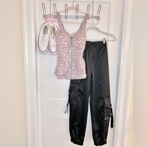 Shiny black cargo pants